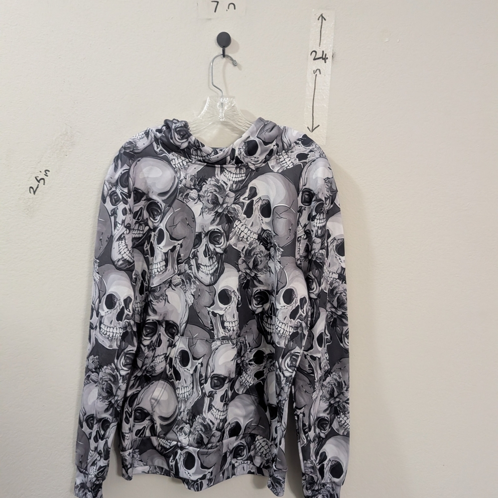Skull Print Gray Hoodie